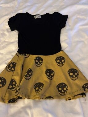 Kids Black and Gold Skater Dress with Skull Print - Dori Creations